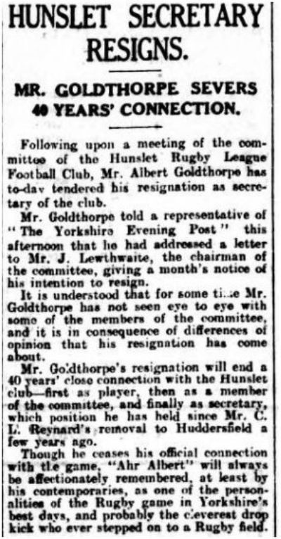 Albert Goldthorpe Resigns
