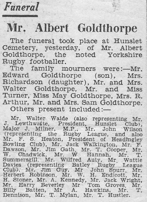 Albert Goldthorpe Funeral