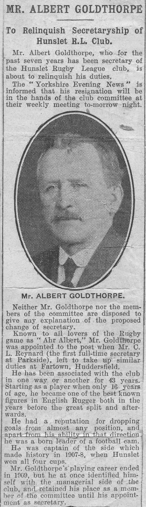 Albert Goldthorpe Resigns