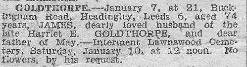 James Goldthorpe Death Announcement