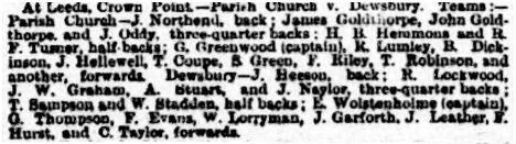 John Goldthorpe and James Goldthorpe
in the Leeds Parish Church Team 1881