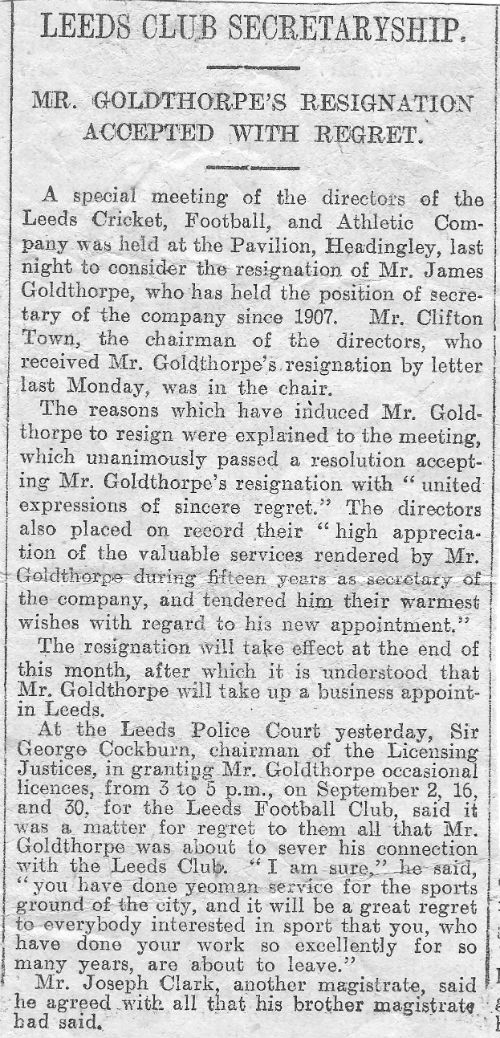 James Goldthorpe Resigns