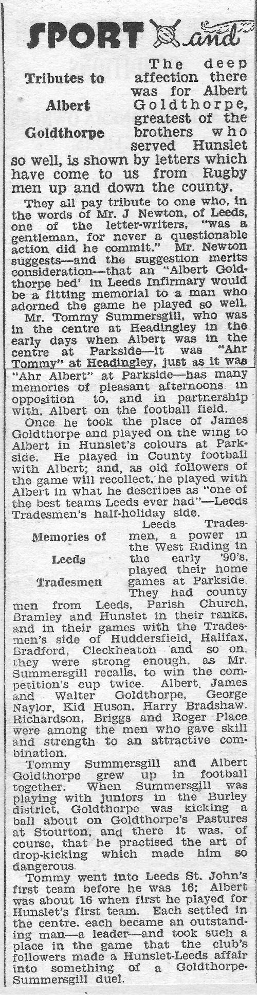 Albert Goldthorpe Tribute
