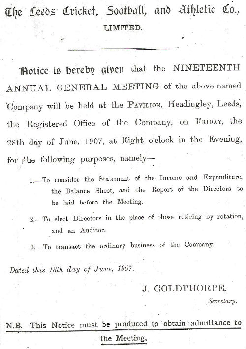 Leeds Cricket Football and Athletic
Notice of AGM