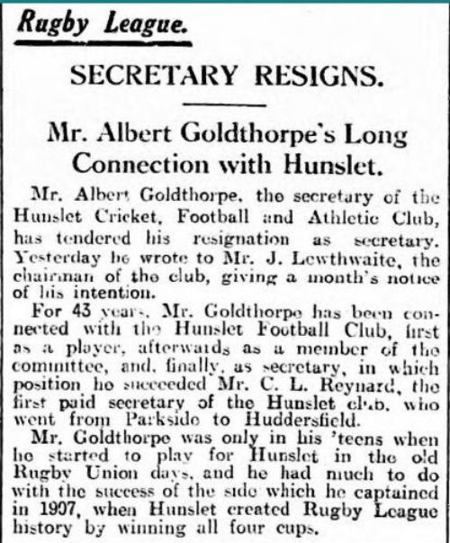 Albert Goldthorpe Resigns