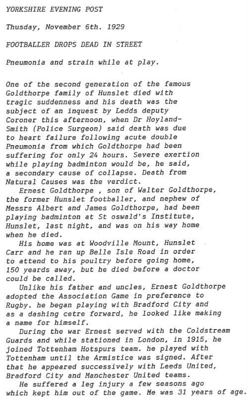 Ernest Goldthorpe Obituary