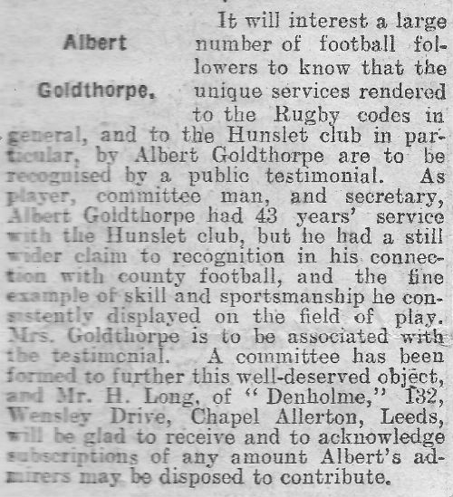 Albert Goldthorpe Testimonial