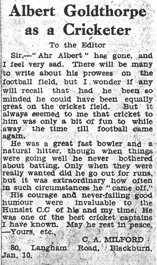 Albert Goldthorpe Tribute Letter