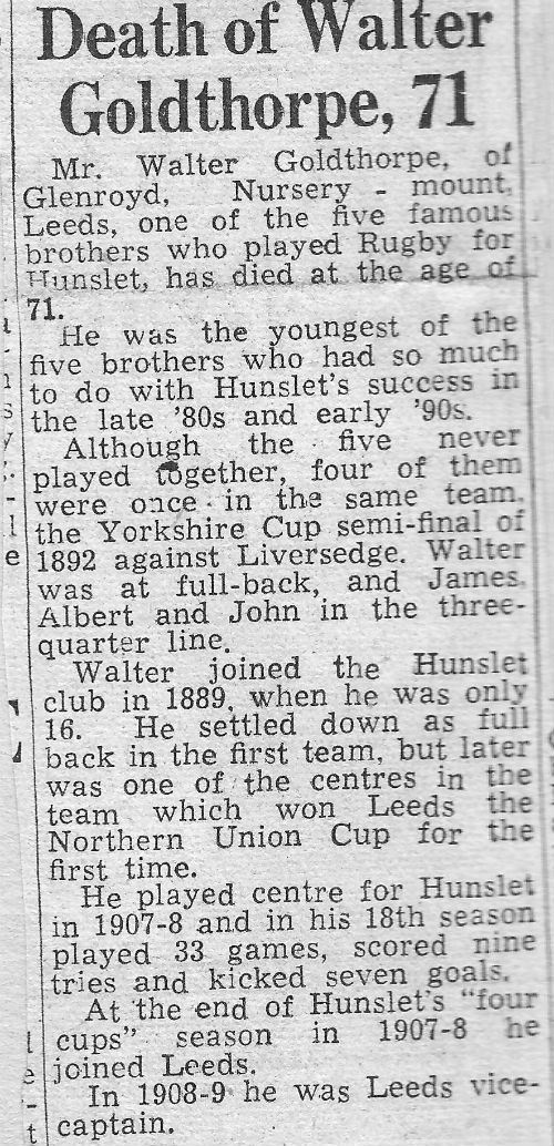 Walter Goldthorpe Tribute